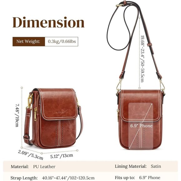 Vegan Leather Small Crossbody Bag Women Cell Phone Purse Adjustable Strap
